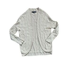 Ralph Lauren Cashmere Cardigan Black Label  Beige Cable Knit Open Front, Medium